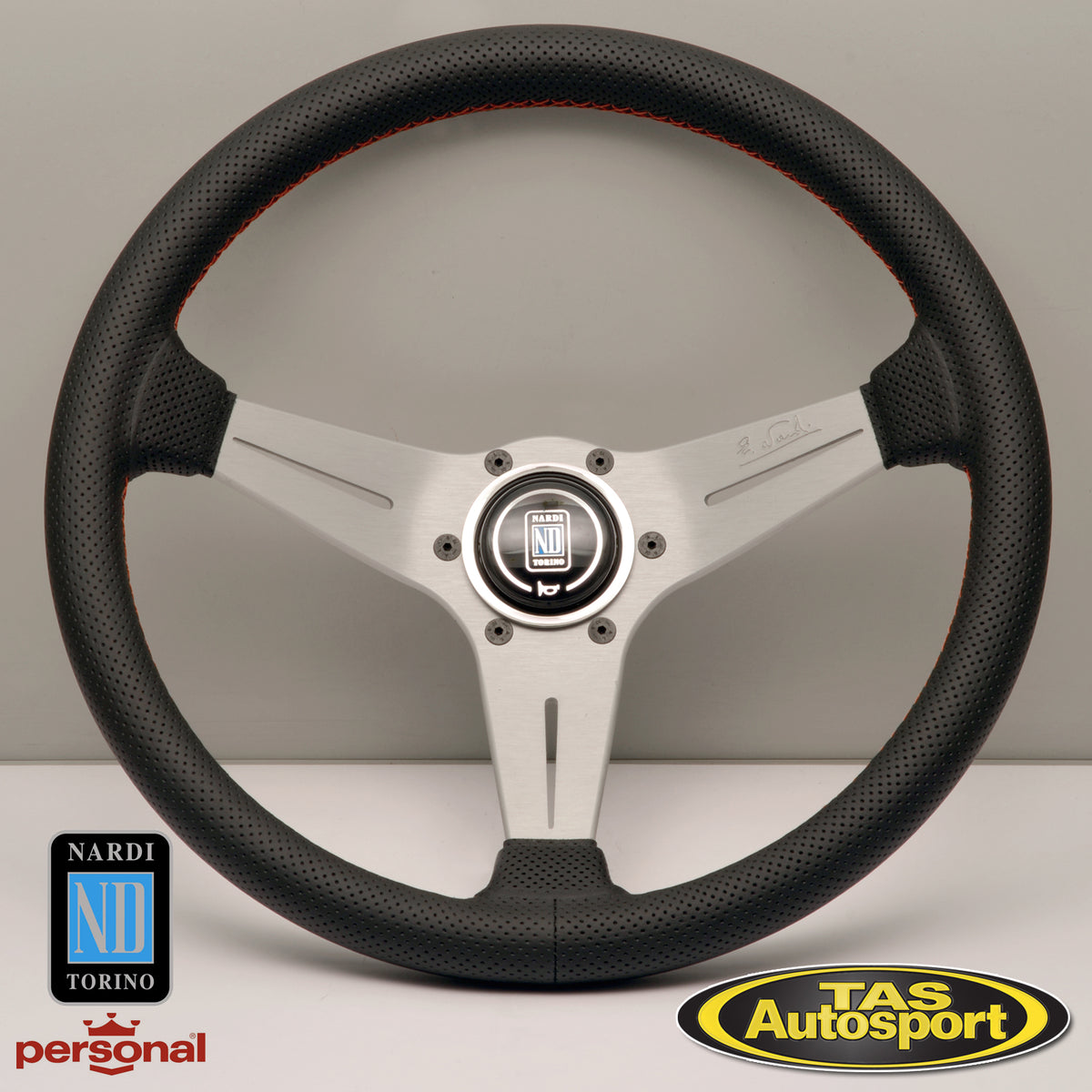 Nardi Deep Corn Perforated Leather with Satin Spokes & Red