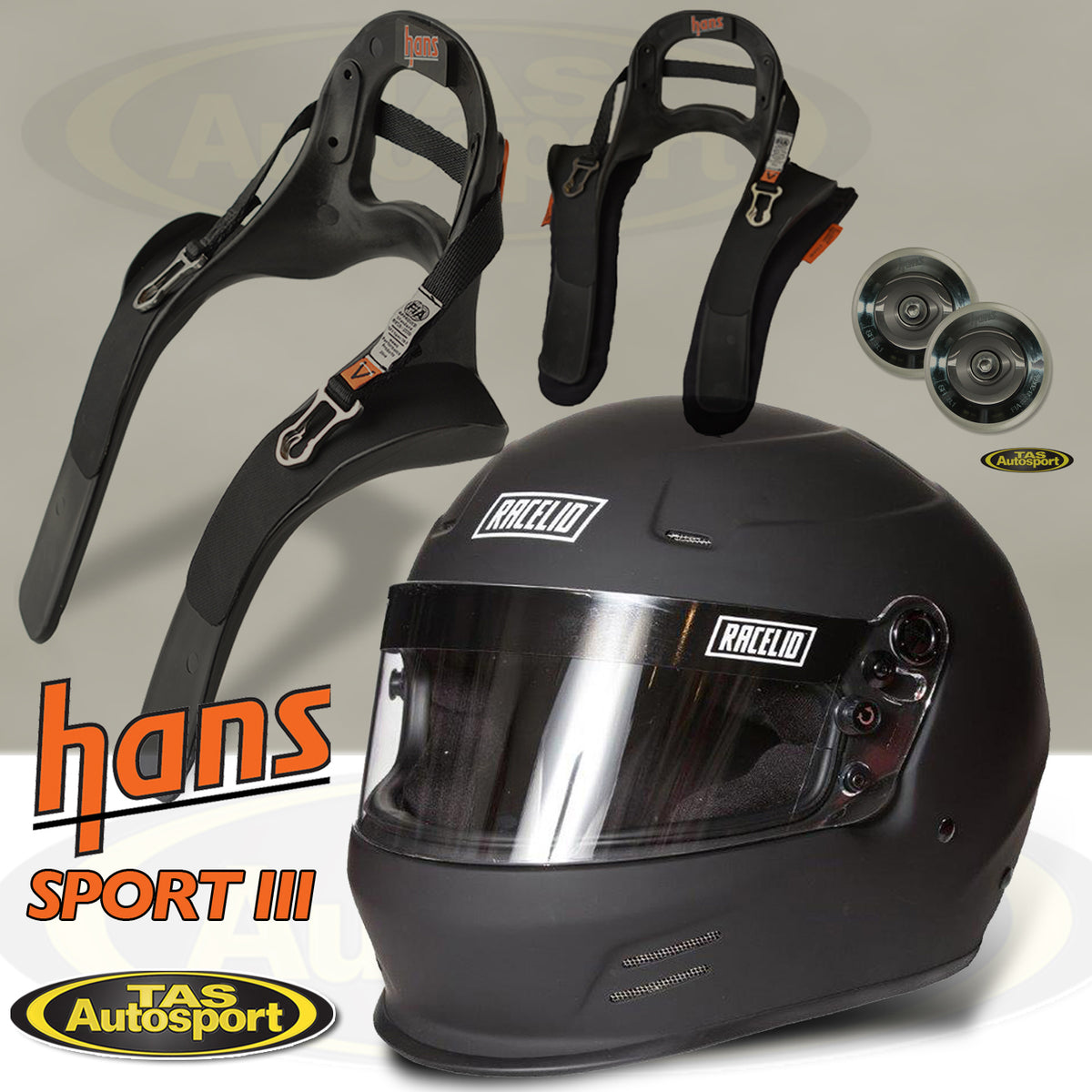 Racelid DFX Helmet & HANS Device Package Tas Autosport