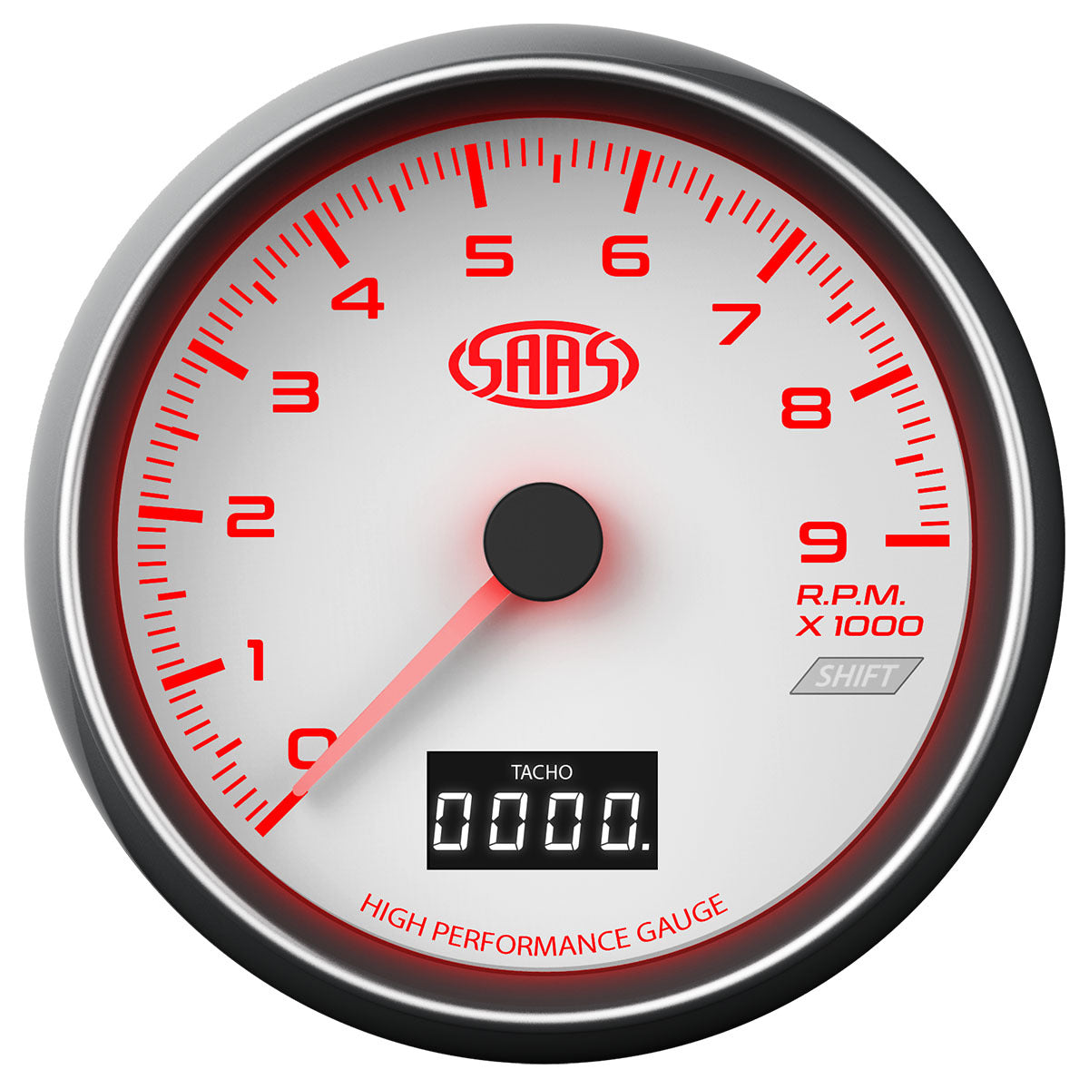 Tachometer 09K Shiftlite 3 1/2" 89mm In Dash White Muscle Series Tas
