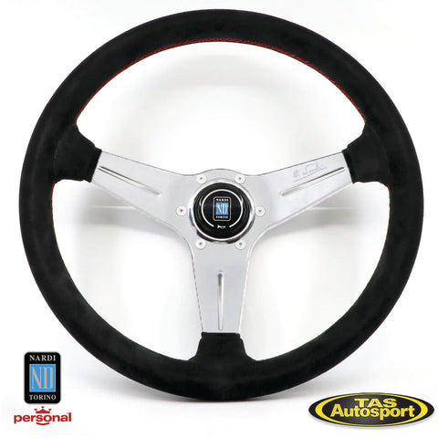 Nardi Deep Corn Steering Wheel – SUEDE Leather with Satin Spokes & Red Stitching – 350mm