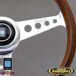 Nardi Classic Steering Wheel – Wood with Polished Spokes (Round Hole) & ANNI ’60 Horn Button – 360mm 5061.36.3200