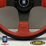 Nardi Twin Red Perforated Leather Black Spokes 350 Steering Wheel