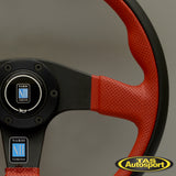 Nardi Twin Red Perforated Leather Black Spokes 350 Steering Wheel
