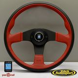 Nardi Twin Red Perforated Leather Black Spokes 350 Steering Wheel