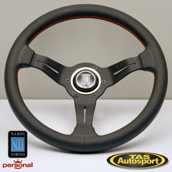 NARDI DEEP CORN 33Φ Nardi Deep Corn Leather Red Stitch Black Spokes 330 Steering Wheel