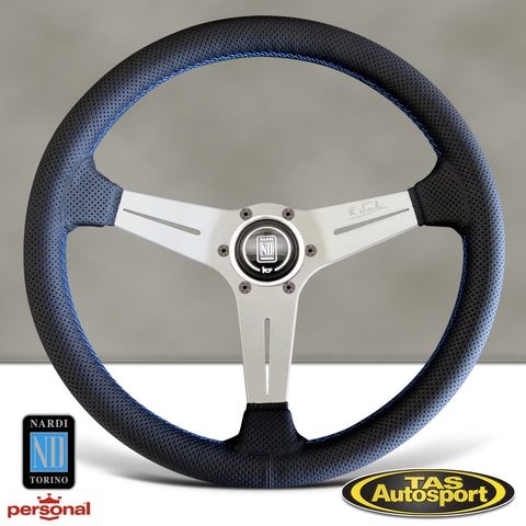 Nardi Deep Corn Leather Blue Stitching 350 Steering Wheel