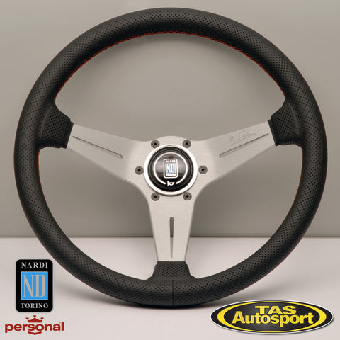 Nardi Deep Corn Steering Wheel – Perforated Leather with Satin Spokes & Red Stitching – 350mm 6069.35.1093