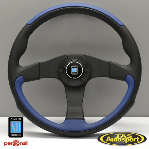 Nardi Leader Black & Blue Leather 350 Steering Wheel