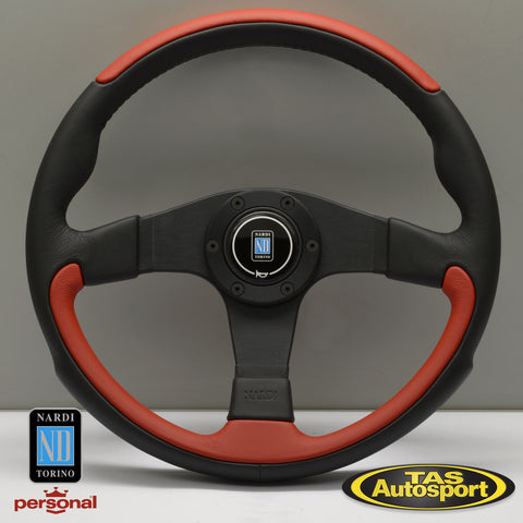 Nardi Leader Black & Red Leather 350 Steering Wheel