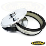 9" x 2-5/8" height. Double Barrel Stromberg. Chrome Air Filter Cleaner