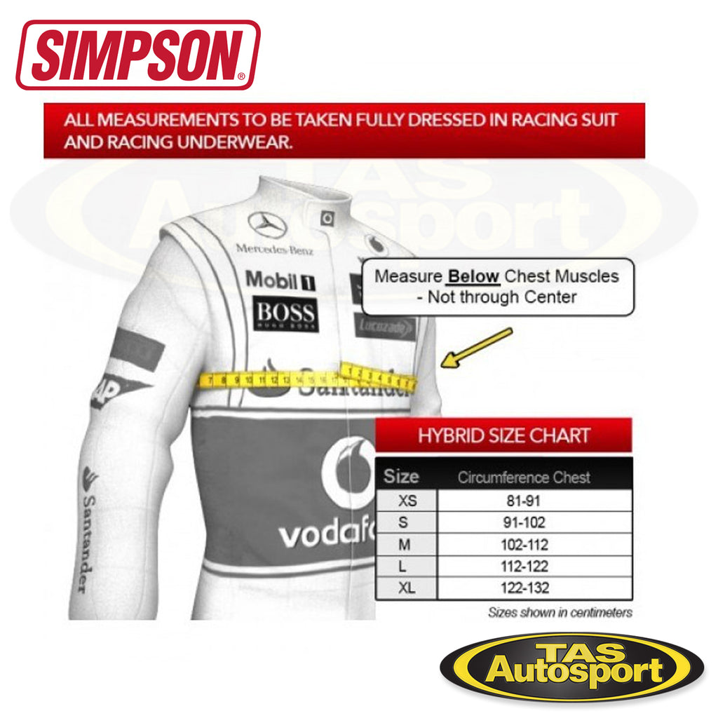 Simpson Racing Size Chart SIMPSON RACING HYBRID PRO LITE – Tas Autosport