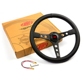 Steering Wheel Leatherette 14" ADR Retro Black Spoke Black Stitching