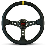 Steering Wheel Leather 14" ADR GT Deep Dish Black With Holes + Indicator